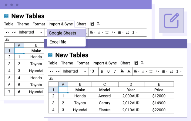 Import and edit Excel file content