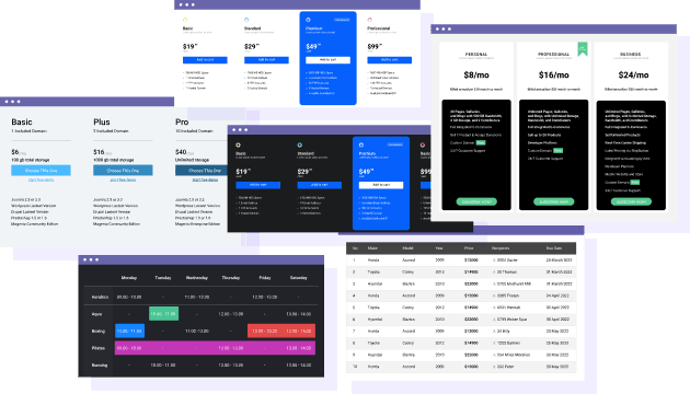 Themes and colors for Joomla tables