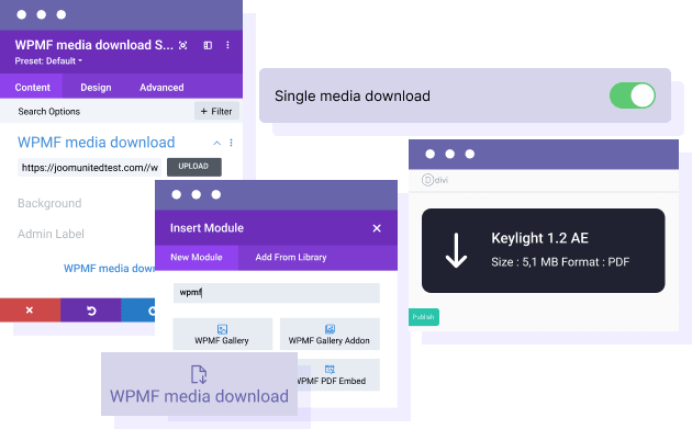 Die Schaltfläche zum Herunterladen von Medien für DIVI Builder