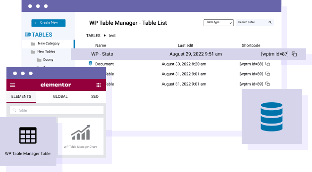 Aggiungi una tabella dal database in Elementor