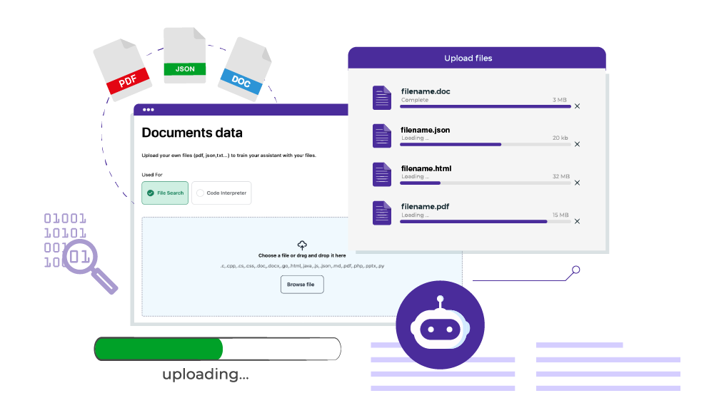 Treine seu assistente com seus documentos e arquivos