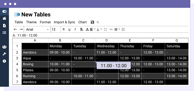 Joomla tables like in a spreadsheet